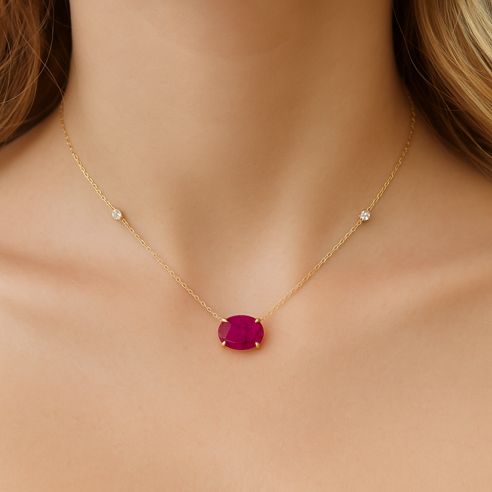 SPECIAL!.92ct G SI 14K Yellow Gold Diamond & Ruby Gemstone Pendant 18" Long