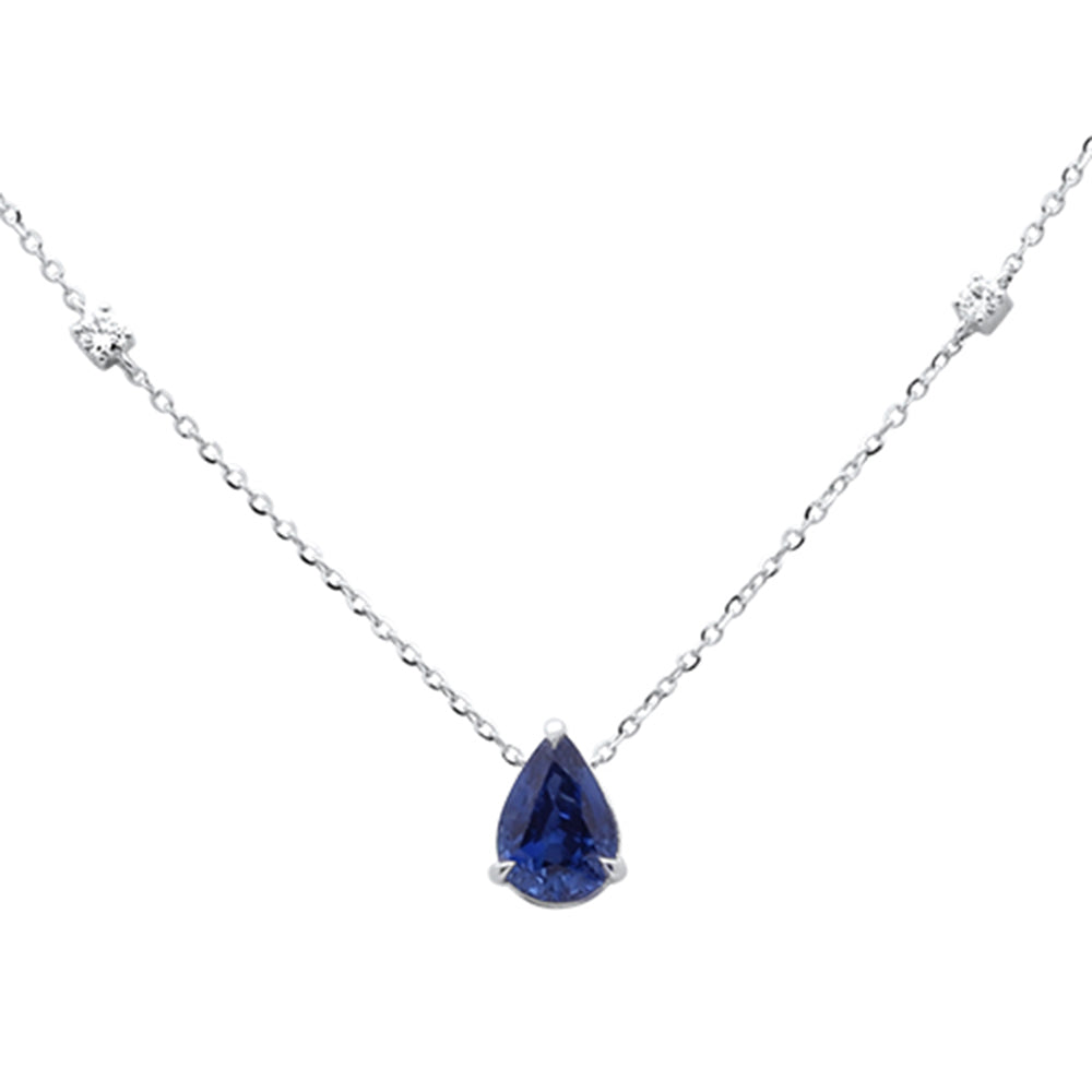 SPECIAL!.72ct G SI 14K White Gold Diamond & Blue Sapphire Gemstone Pendant 18" Long