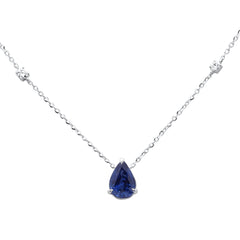 SPECIAL!.72ct G SI 14K White Gold Diamond & Blue Sapphire Gemstone Pendant 18" Long