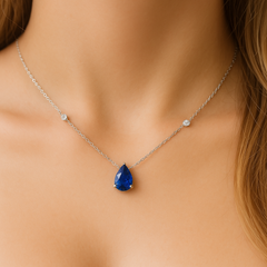 SPECIAL!.72ct G SI 14K White Gold Diamond & Blue Sapphire Gemstone Pendant 18" Long