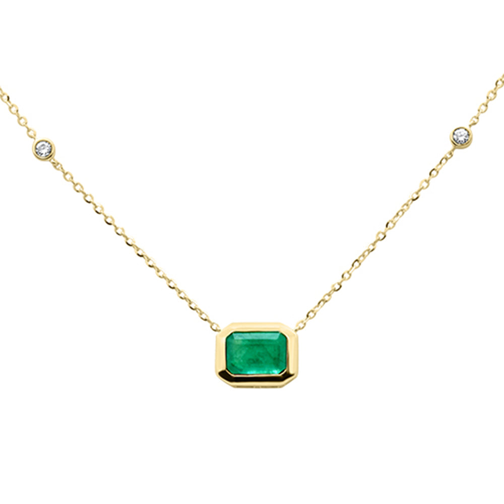 SPECIAL!.90ct G SI 14K Yellow Gold Diamond & Emerald Gemstone Pendant 18" Long