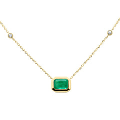 SPECIAL!.90ct G SI 14K Yellow Gold Diamond & Emerald Gemstone Pendant 18" Long