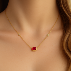 SPECIAL!.85ct G SI 14K Yellow Gold Diamond & Ruby Gemstone Pendant 18" Long