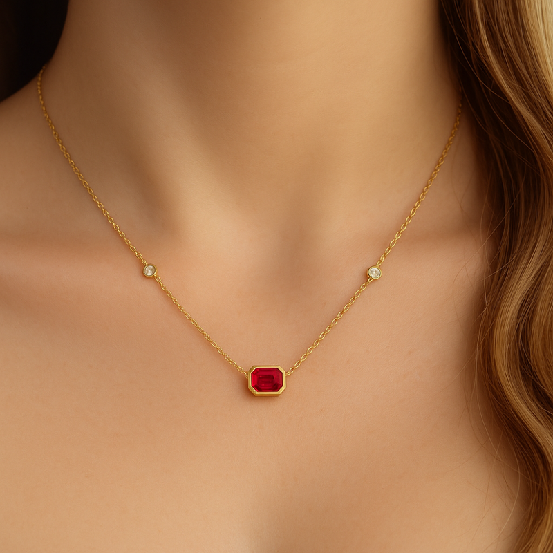 SPECIAL!.85ct G SI 14K Yellow Gold Diamond & Ruby Gemstone Pendant 18" Long