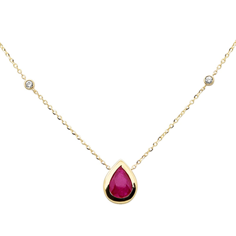 SPECIAL! .63ct G SI 14K Yellow Gold Diamond & Ruby Gemstone Pendant 18" Long