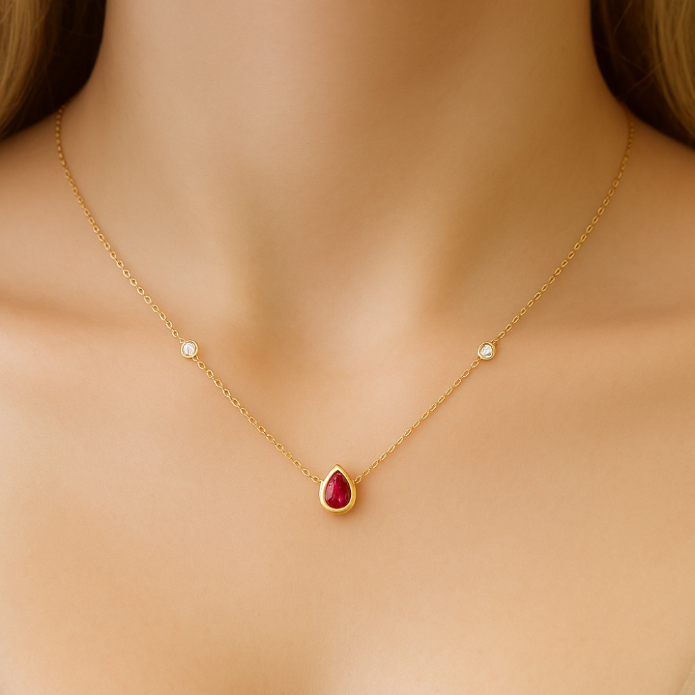 SPECIAL! .63ct G SI 14K Yellow Gold Diamond & Ruby Gemstone Pendant 18" Long