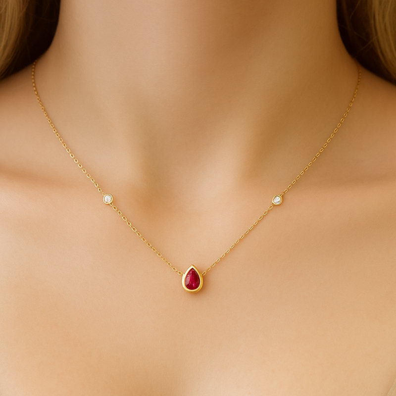 SPECIAL! .63ct G SI 14K Yellow Gold Diamond & Ruby Gemstone Pendant 18" Long