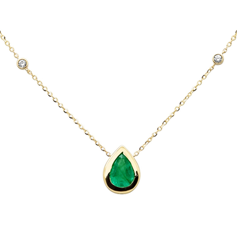 SPECIAL!.60ct G SI 14K Yellow Gold Diamond & Emerald Gemstone Pendant 18" Long