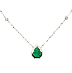 SPECIAL!.79ct G SI 14K White Gold Diamond & Emerald Gemstone Pendant 18" Long