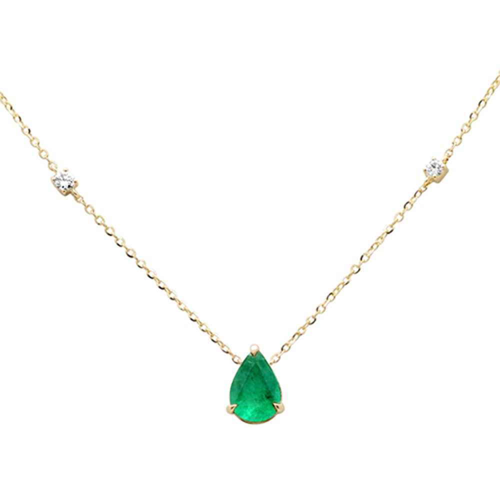SPECIAL! .65ct G SI 14K Yellow Gold Diamond & Emerald Gemstone Pendant 18" Long