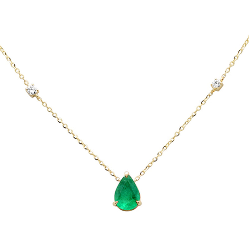 SPECIAL! .65ct G SI 14K Yellow Gold Diamond & Emerald Gemstone Pendant 18" Long