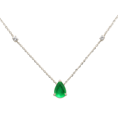SPECIAL! .67ct G SI 14K White Gold Diamond & Emerald Gemstone Pendant 18" Long
