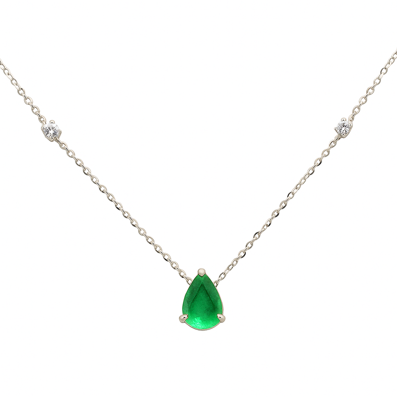 SPECIAL! .67ct G SI 14K White Gold Diamond & Emerald Gemstone Pendant 18" Long