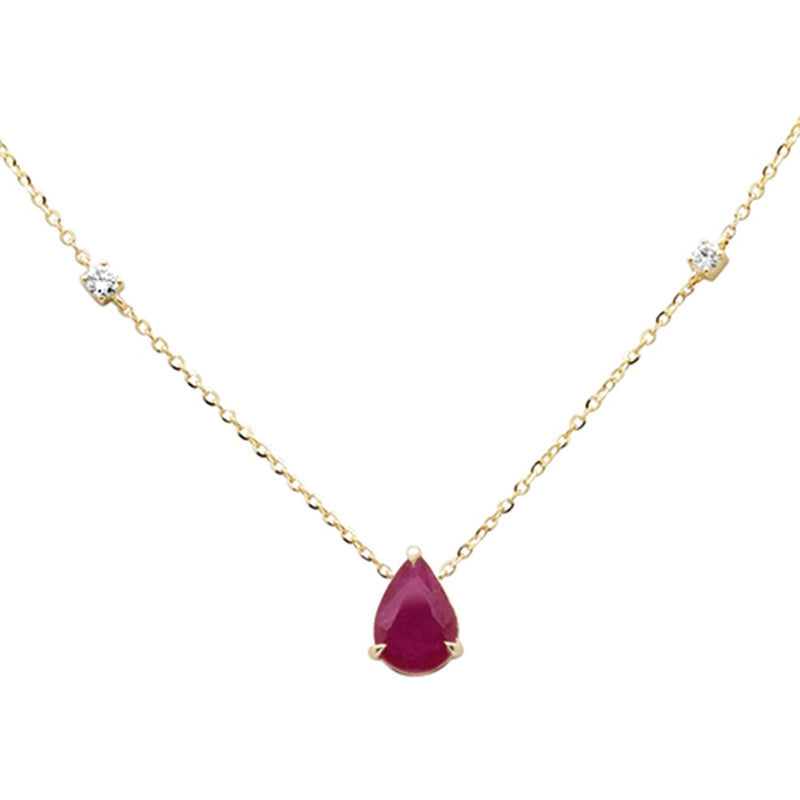 SPECIAL!.93ct G SI 14K Yellow Gold Diamond & Ruby Gemstone Pendant 18" Long