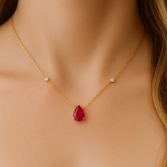SPECIAL!.93ct G SI 14K Yellow Gold Diamond & Ruby Gemstone Pendant 18" Long
