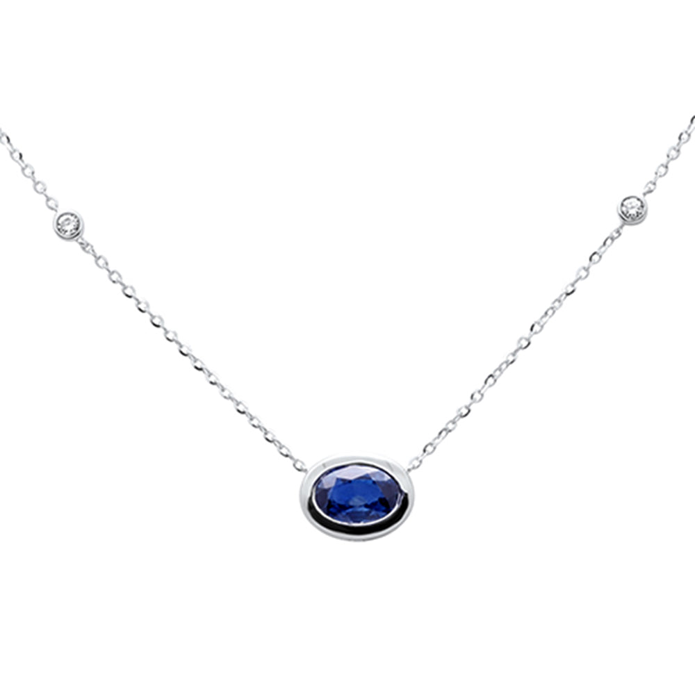 SPECIAL!1.17ct G SI 14K White Gold Diamond & Blue Sapphire Gemstone Pendant 18" Long