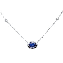 SPECIAL!1.17ct G SI 14K White Gold Diamond & Blue Sapphire Gemstone Pendant 18" Long
