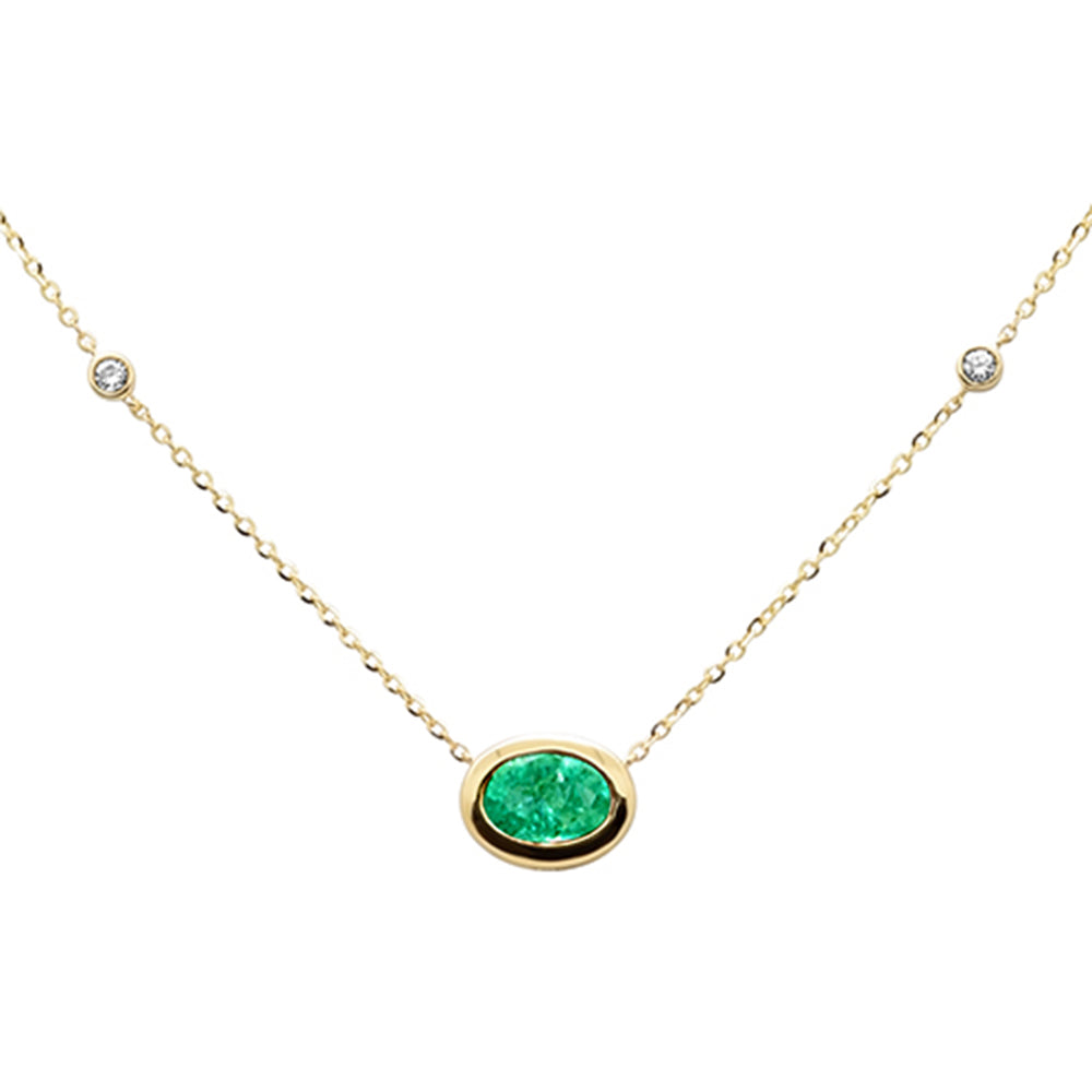 SPECIAL!.70ct G SI 14K Yellow Gold Diamond & Emerald Gemstone Pendant 18" Long