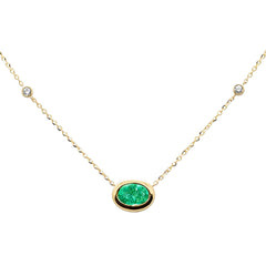 SPECIAL!.70ct G SI 14K Yellow Gold Diamond & Emerald Gemstone Pendant 18" Long
