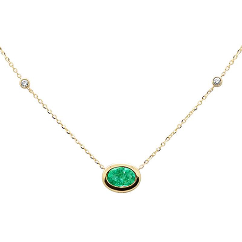 SPECIAL!.70ct G SI 14K Yellow Gold Diamond & Emerald Gemstone Pendant 18" Long