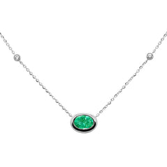 SPECIAL!.70ct G SI 14K Yellow Gold Diamond & Emerald Gemstone Pendant 18" Long