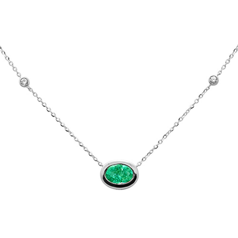 SPECIAL!.70ct G SI 14K Yellow Gold Diamond & Emerald Gemstone Pendant 18" Long