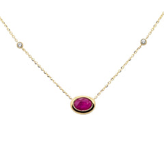 SPECIAL!.95ct G SI 14K Yellow Gold Diamond & Ruby Gemstone Pendant 18" Long