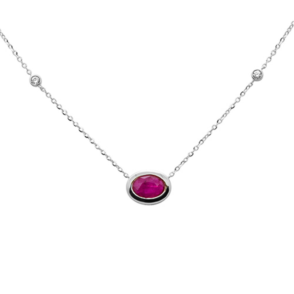 SPECIAL!.88ct G SI 14K White Gold Diamond & Ruby Gemstone Pendant 18" Long