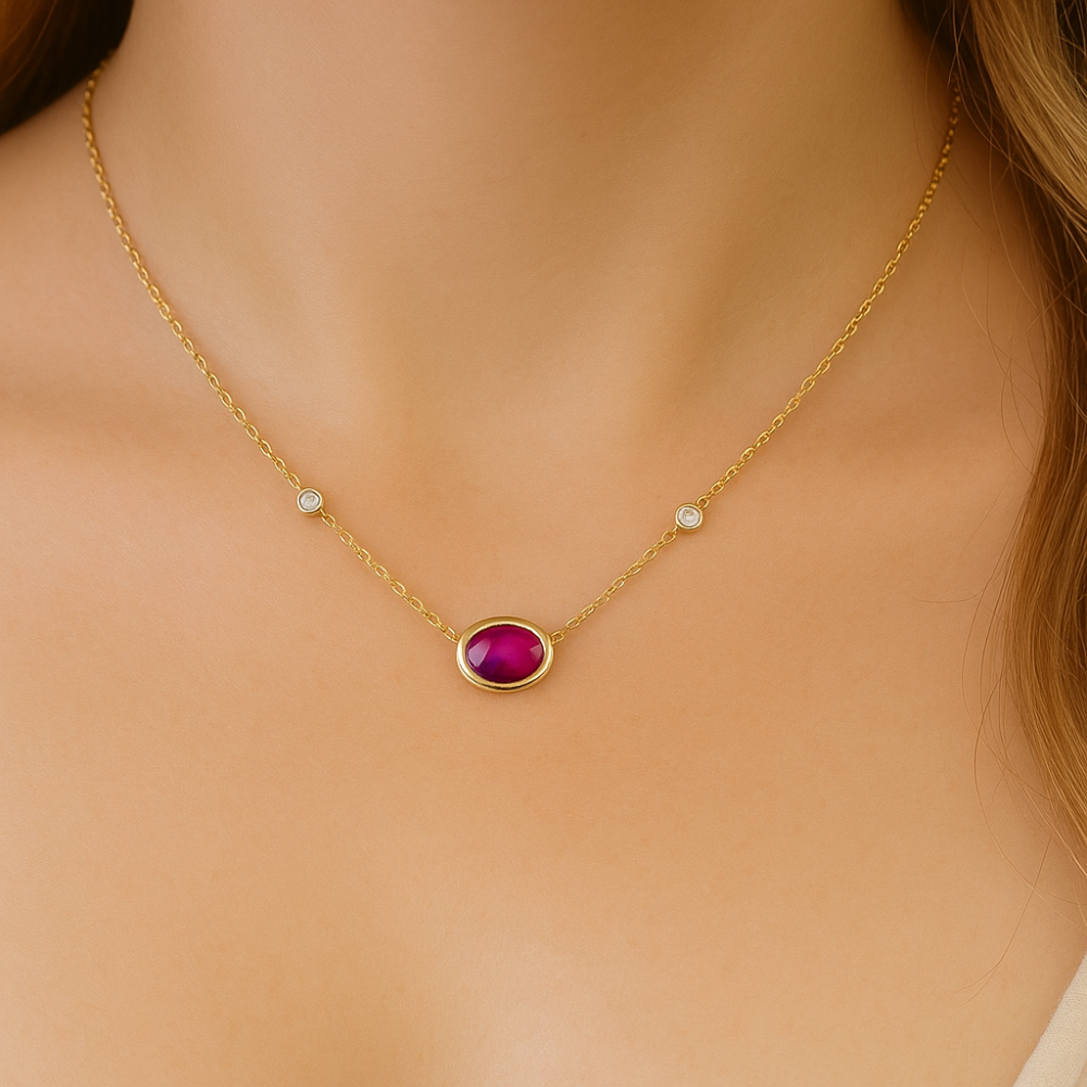 SPECIAL!.95ct G SI 14K Yellow Gold Diamond & Ruby Gemstone Pendant 18" Long