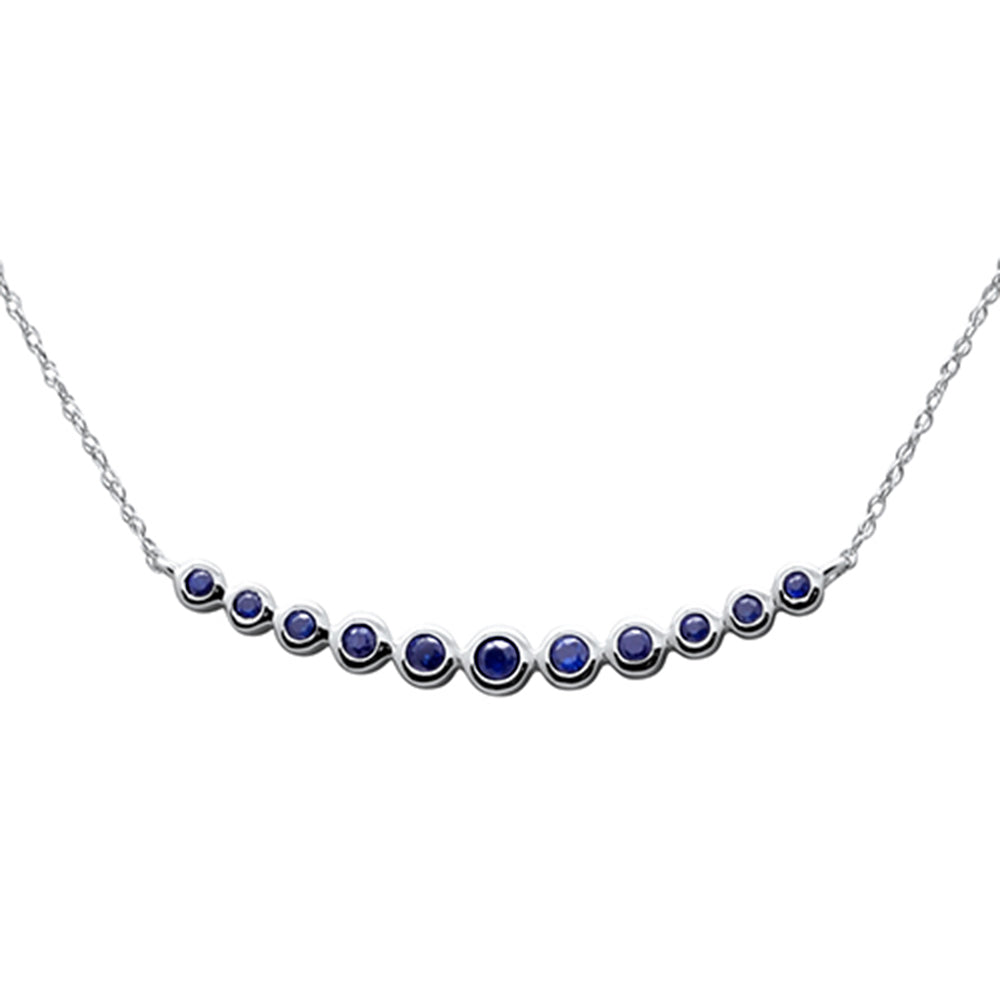 SPECIAL! .30ct G SI 14K White Gold Blue Sapphire Gemstone Bar Pendant 18" Long