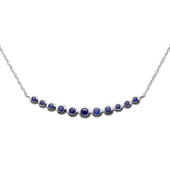 SPECIAL! .30ct G SI 14K White Gold Blue Sapphire Gemstone Bar Pendant 18" Long