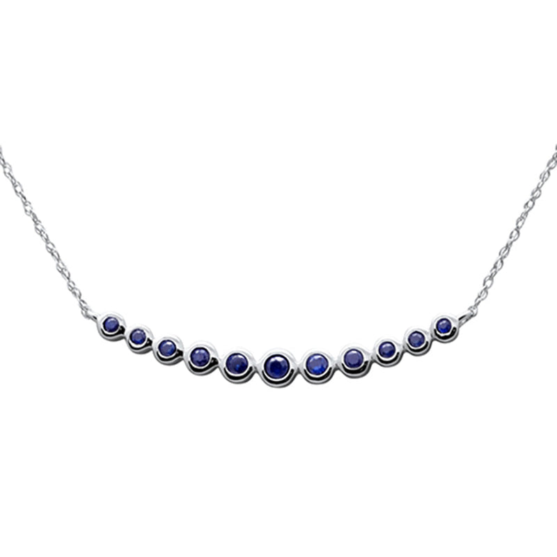 SPECIAL! .30ct G SI 14K White Gold Blue Sapphire Gemstone Bar Pendant 18" Long