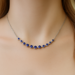 SPECIAL! .30ct G SI 14K White Gold Blue Sapphire Gemstone Bar Pendant 18" Long