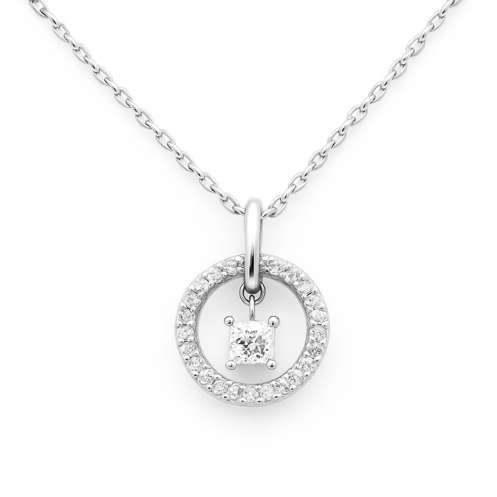 SPECIAL! .23ct G SI 14K White Gold Diamond Solitare Pendant 18" Long