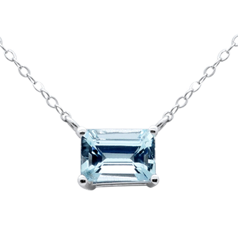 1.34ct G SI 14K White Gold Aquamarine Gemstone Solitaire Pendant Necklace 18" Long