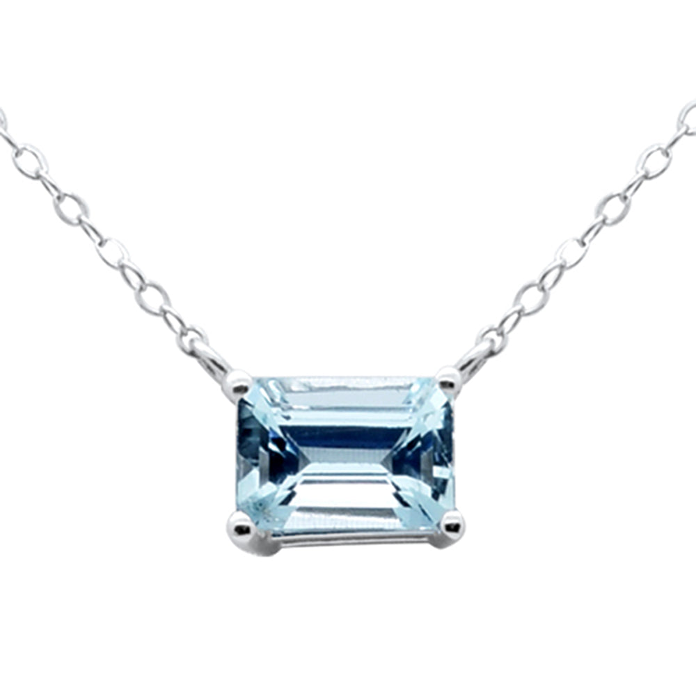 SPECIAL!1.22ct G SI 14K White Gold Aquamarine Gemstone Solitaire Pendant Necklace 18" Long