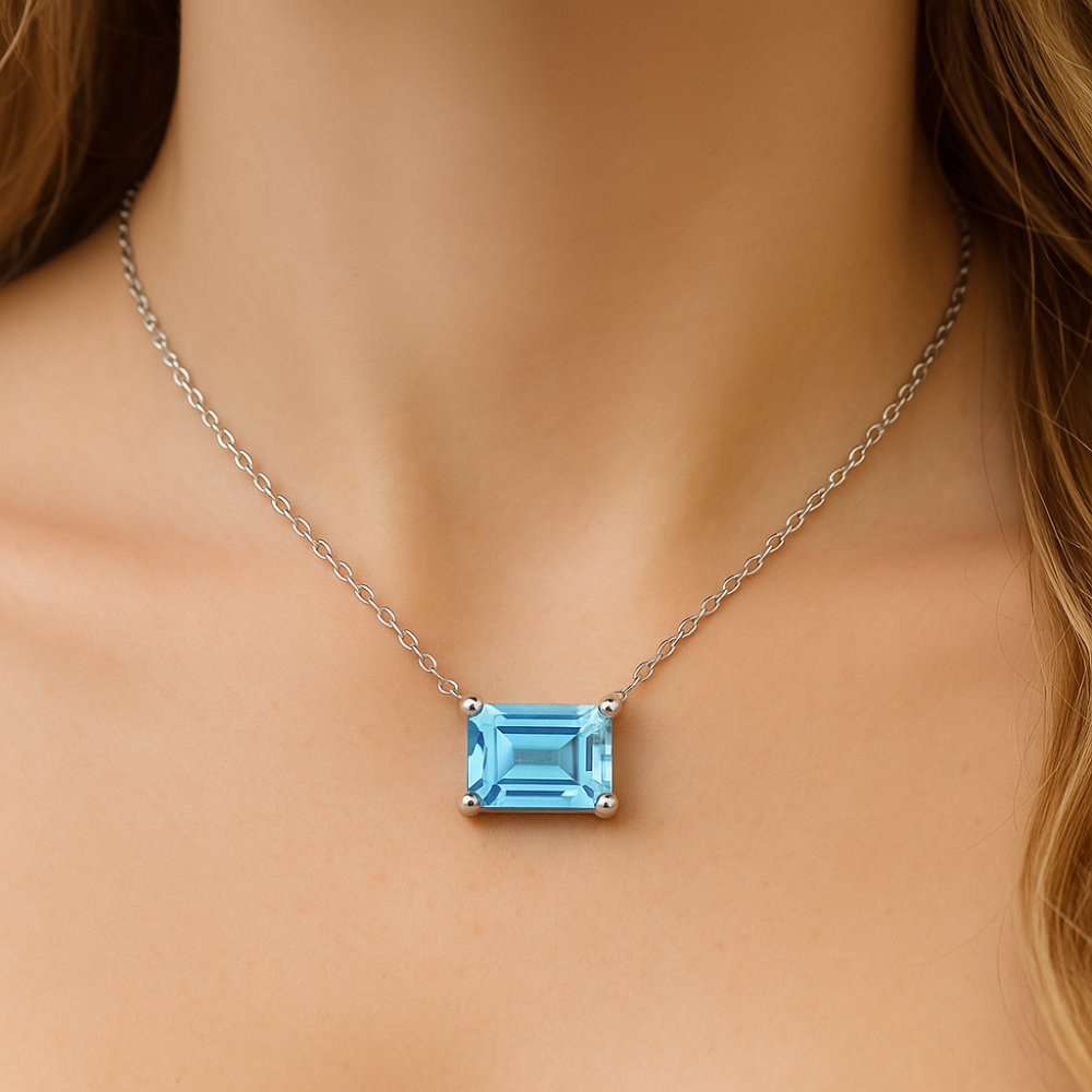 SPECIAL!1.90ct G SI 14K White Gold Aquamarine Gemstone Solitaire Pendant Necklace 18" Long