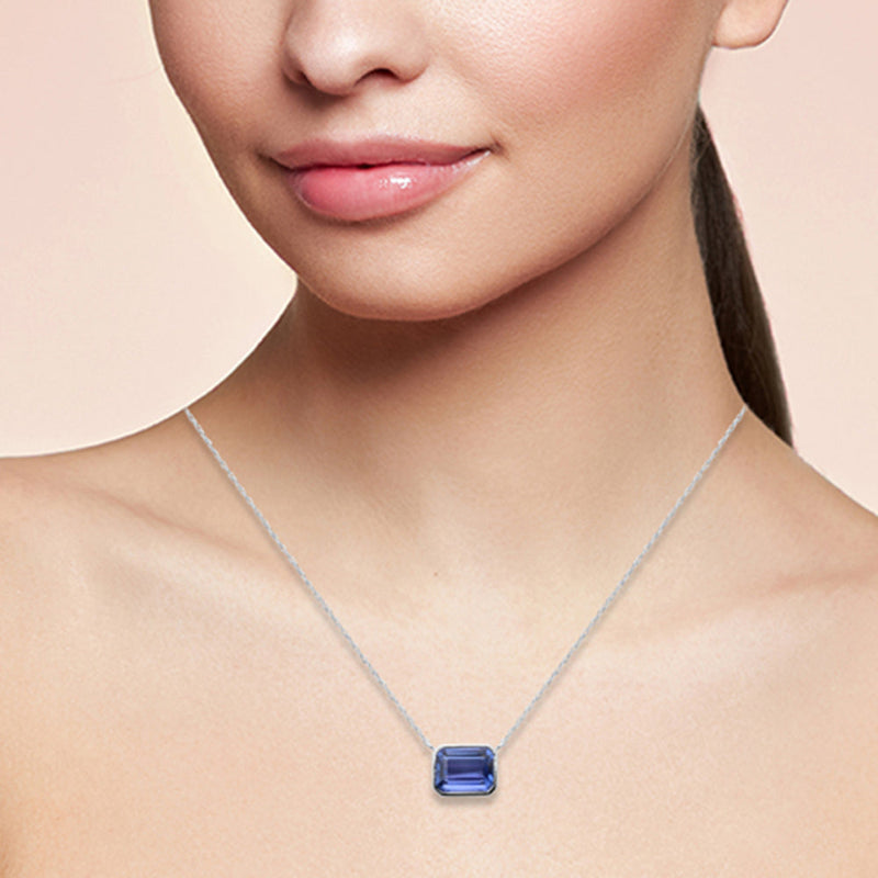 SPECIAL!2.47ct G SI 14K White Gold Bezel Set Tanzanite Gemstone Pendant Necklace 18" Long