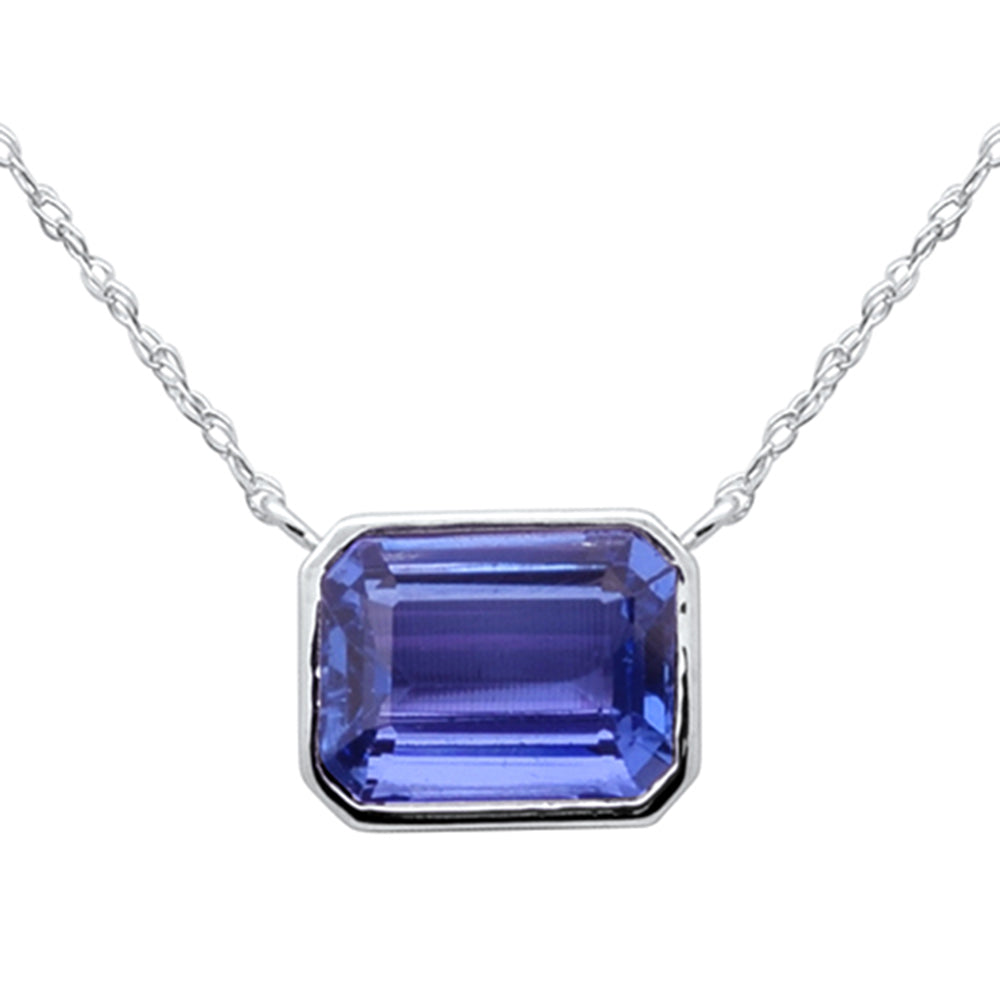 SPECIAL!2.47ct G SI 14K White Gold Bezel Set Tanzanite Gemstone Pendant Necklace 18" Long