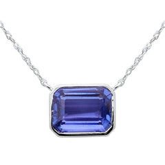 SPECIAL!2.47ct G SI 14K White Gold Bezel Set Tanzanite Gemstone Pendant Necklace 18" Long