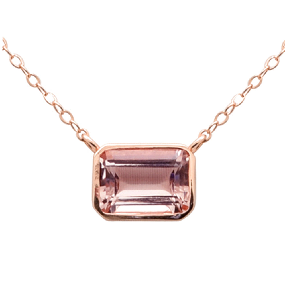 SPECIAL! 2.00ct G SI 14K Rose Gold Bezel Set Morganite Gemstone Solitaire Pendant Necklace 18" Long