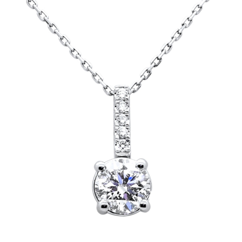 SPECIAL!1.10ct G SI 14K White Gold Round Diamond Solitare Pendant 18" Long