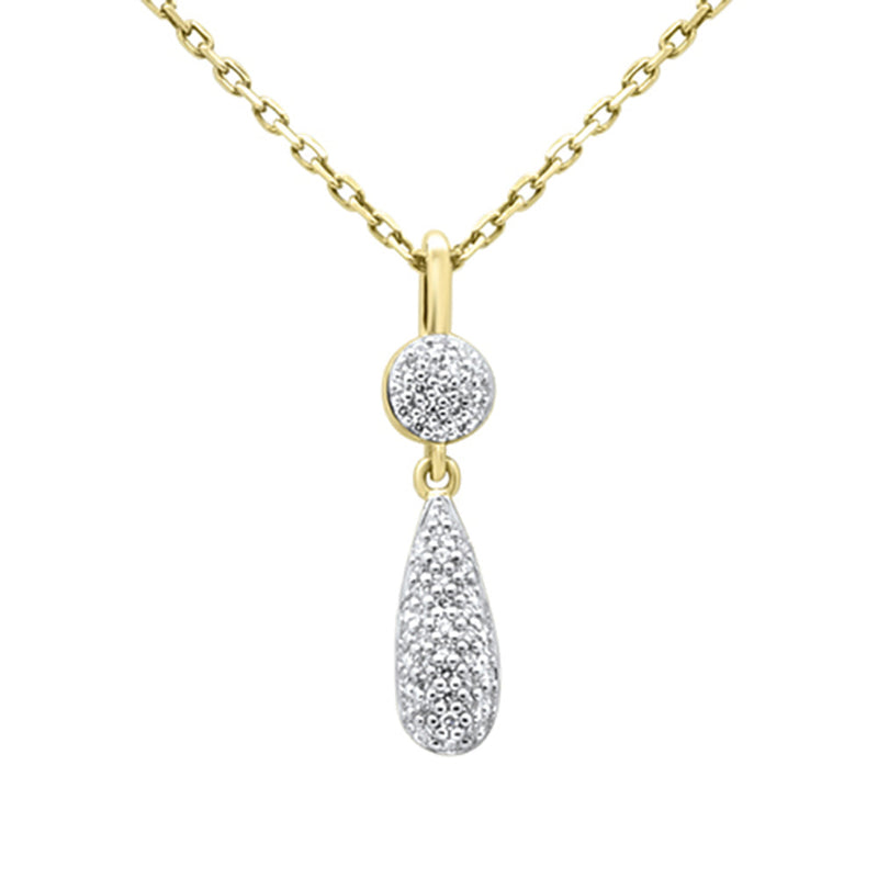 .10ct G SI 14K Yellow Gold Diamond Drop Pendant Necklace 18" Long Chain