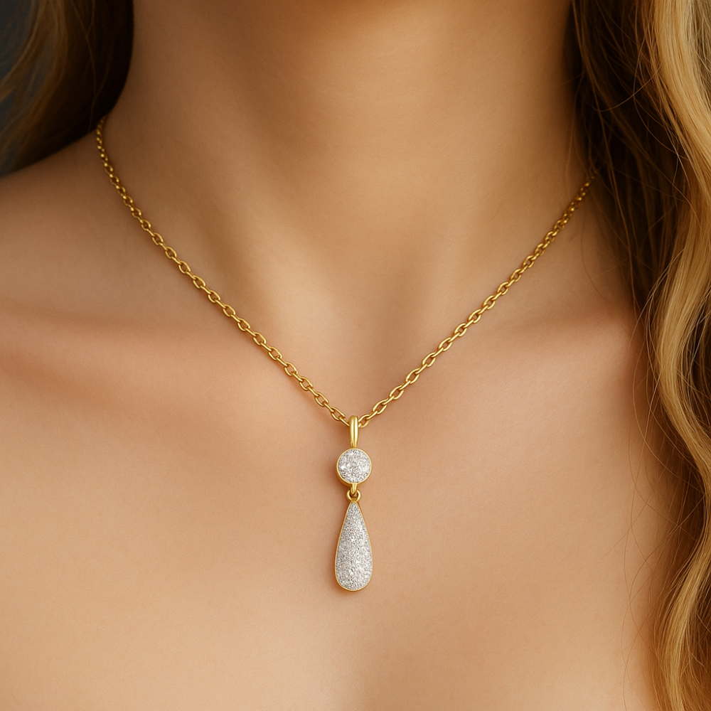 .10ct G SI 14K Yellow Gold Diamond Drop Pendant Necklace 18" Long Chain