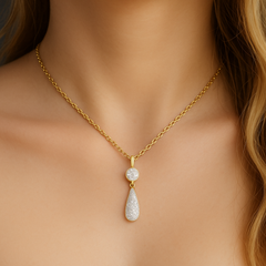 .10ct G SI 14K Yellow Gold Diamond Drop Pendant Necklace 18" Long Chain