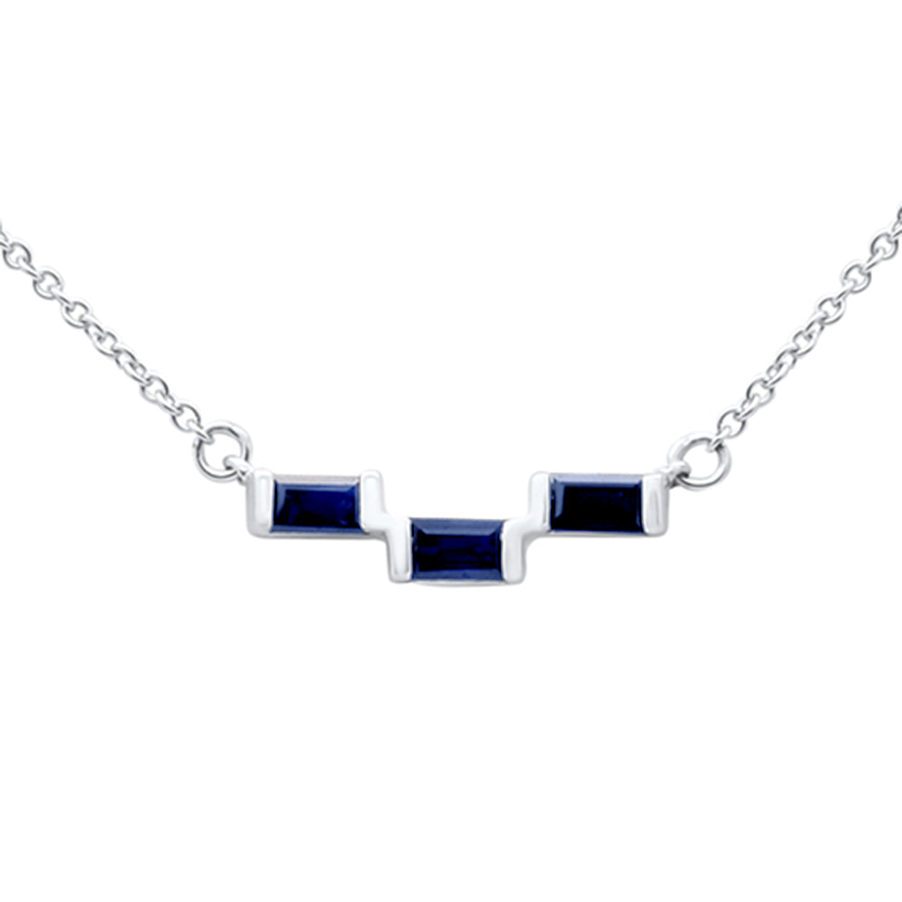 .35ct G SI 14K White Gold Blue Sapphire Gemstone Pendant Necklace 18" Long Chain