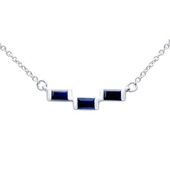 .35ct G SI 14K White Gold Blue Sapphire Gemstone Pendant Necklace 18" Long Chain