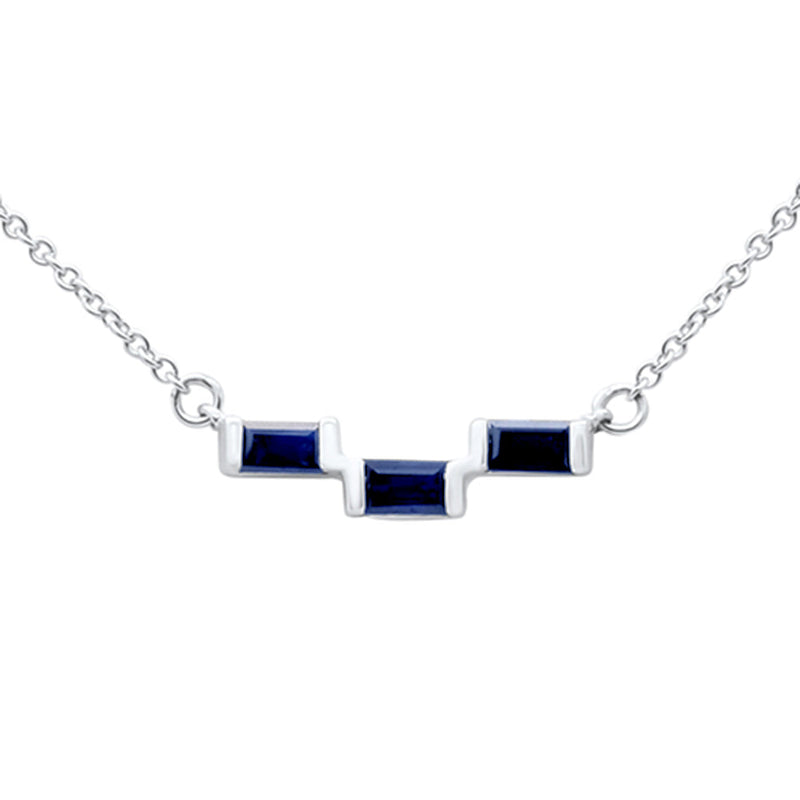 .35ct G SI 14K White Gold Blue Sapphire Gemstone Pendant Necklace 18" Long Chain