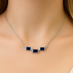 .35ct G SI 14K White Gold Blue Sapphire Gemstone Pendant Necklace 18" Long Chain