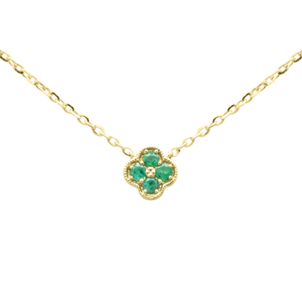 .06ct G SI 14K Yellow Gold Emerald Gemstone Petite Clover Pendant Necklace